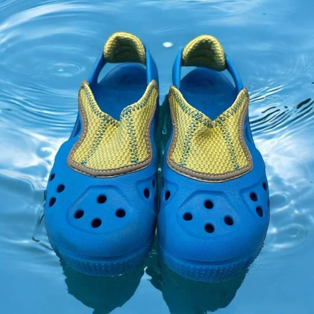Kids Blue and Yellow‎ Crocs Water Shoes with Mesh-Size J3